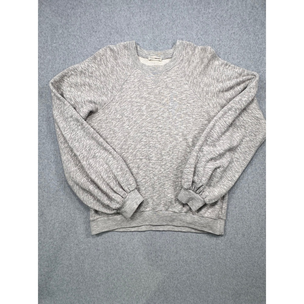 Ulla Johnson Gray Heather Cotton Puff Sleeve Raglan Sweatshirt Large L